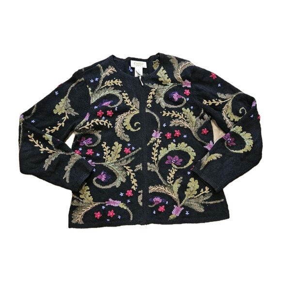 Vtg Talbots Embroidered Floral Sweater Womens SP Full Zip Cottagecore Boho Artsy - Picture 1 of 9
